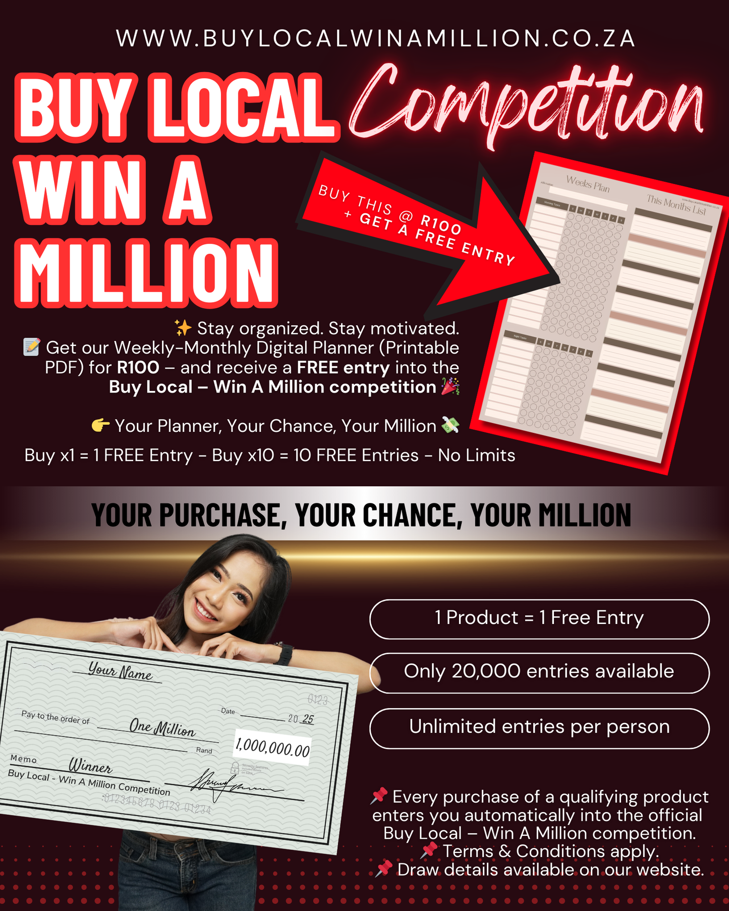 Premium Weekly-Monthly Planner + FREE R1 Million Contest Entry